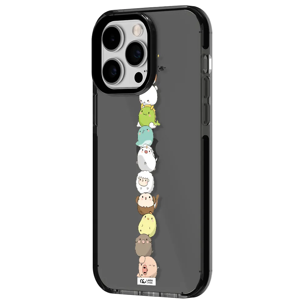a stack of cartoon animals Apple iPhone 14 pro max impact Smoke Black Case