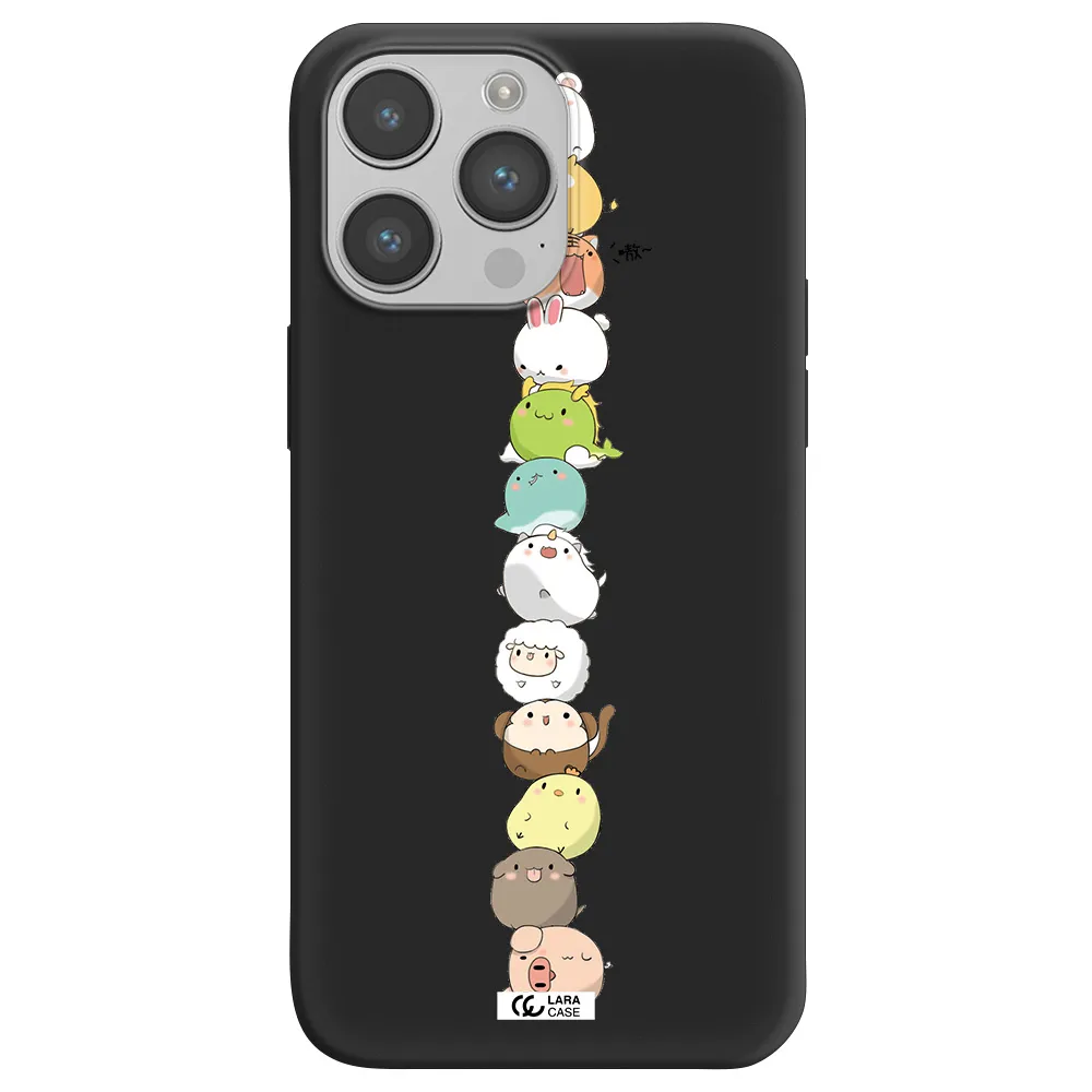 a stack of cartoon animals Apple iPhone 14 pro max Silicone black Case