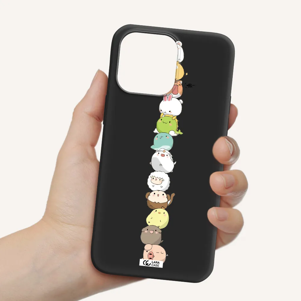 a stack of cartoon animals Apple iPhone 14 pro max Silicone black Case