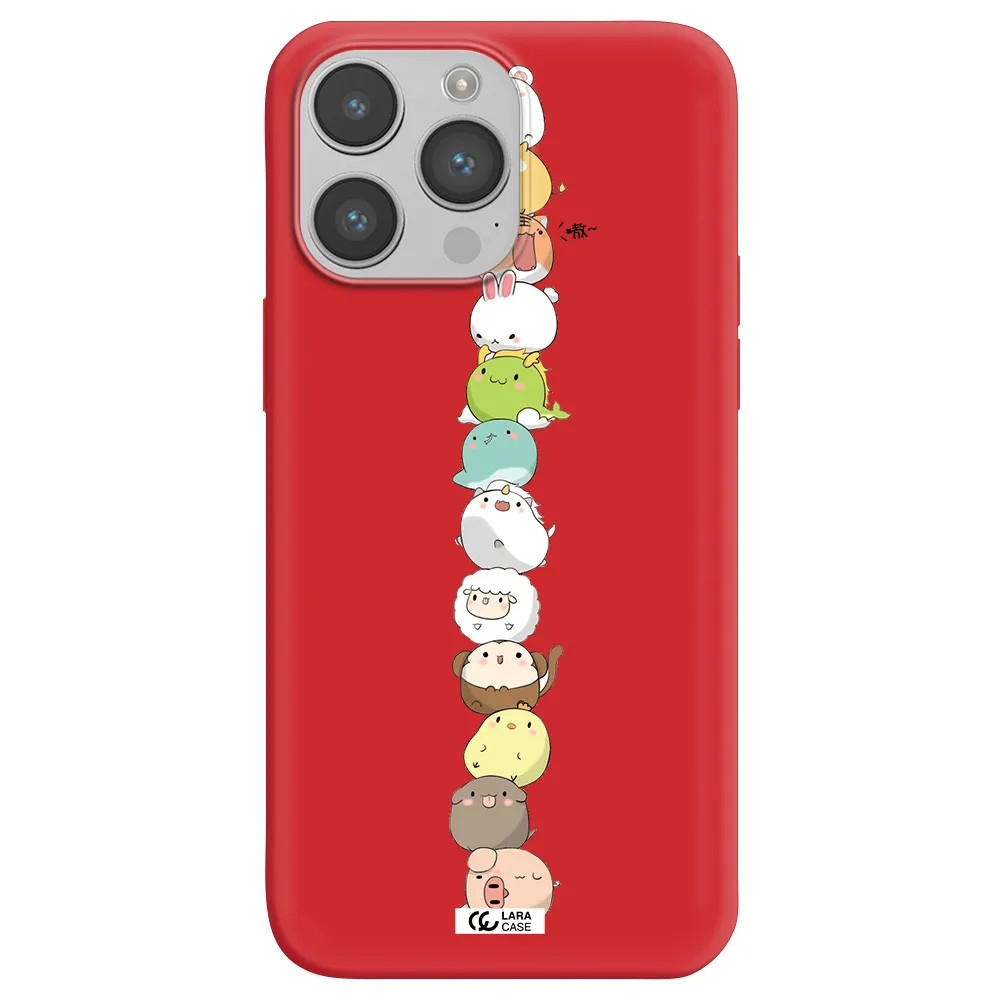 a stack of cartoon animals Apple iPhone 14 pro max Silicone Imperial Red Case