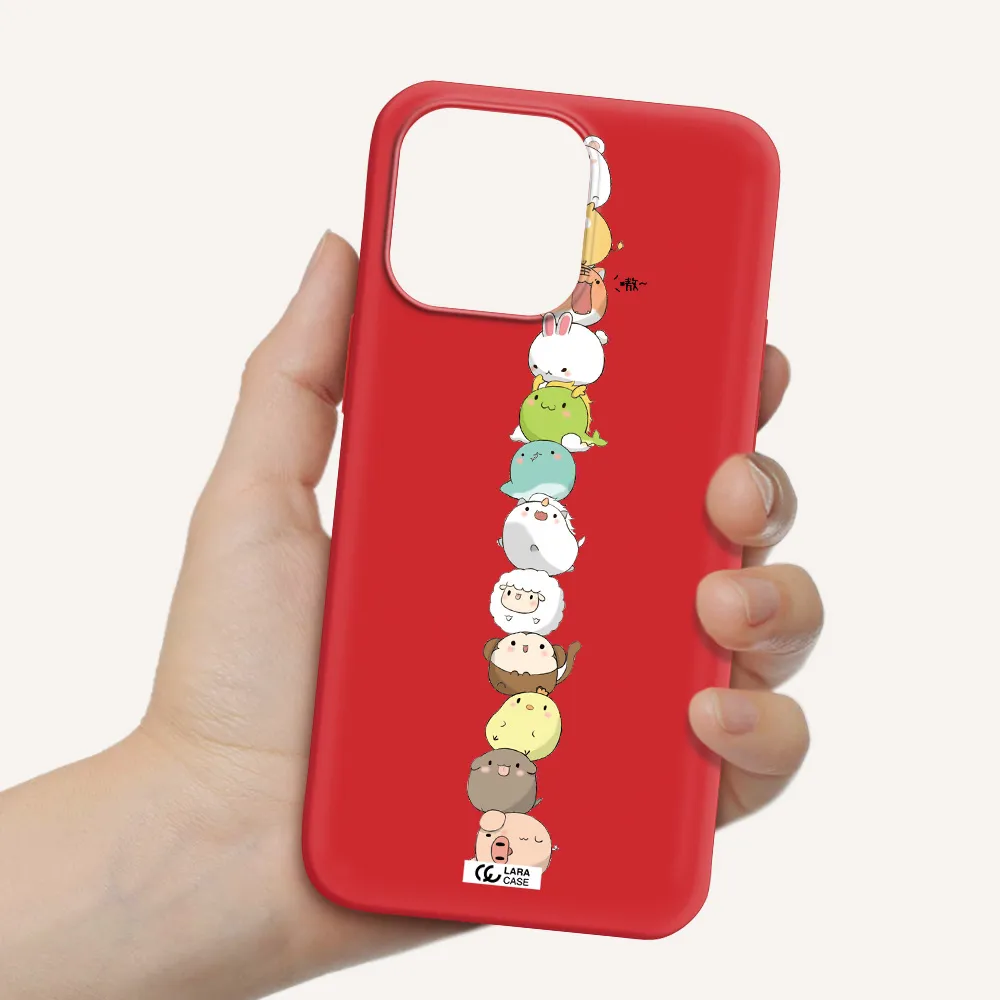 a stack of cartoon animals Apple iPhone 14 pro max Silicone Imperial Red Case