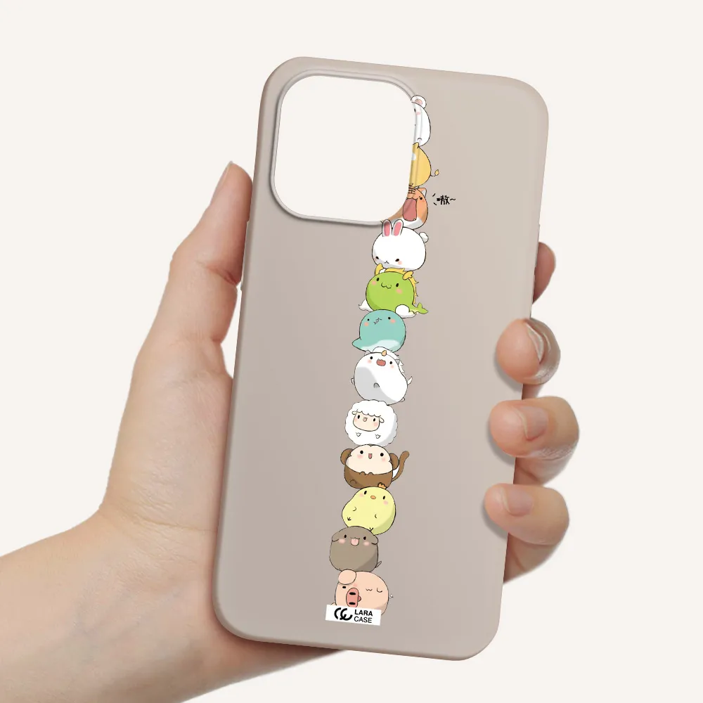 a stack of cartoon animals Apple iPhone 14 pro Silicone Stone Case