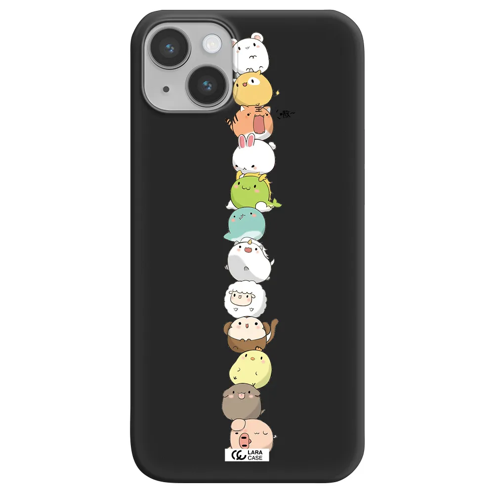 a stack of cartoon animals Apple iPhone 14 Silicone black Case