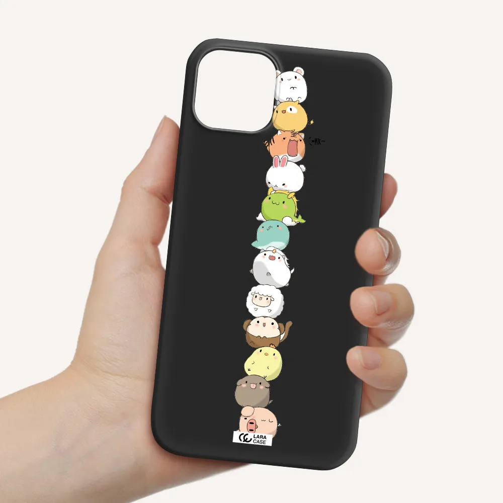a stack of cartoon animals Apple iPhone 14 Silicone black Case