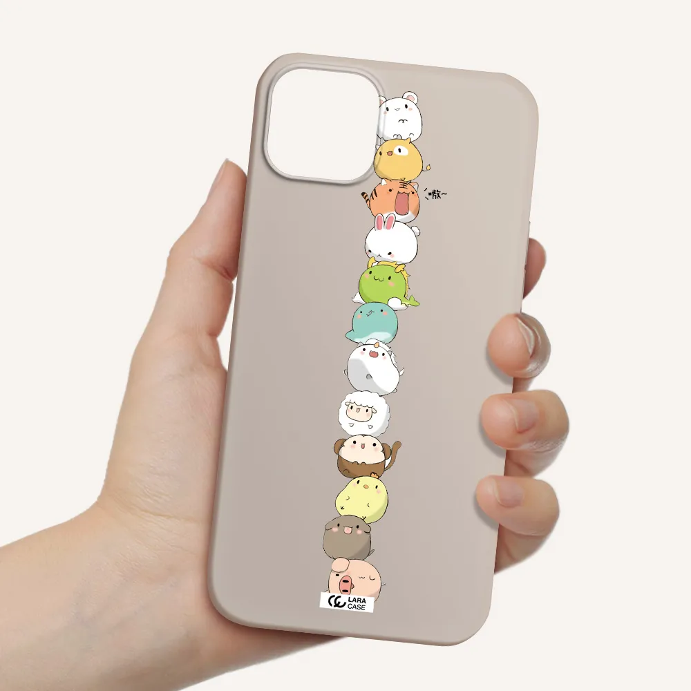 a stack of cartoon animals Apple iPhone 14 Silicone Stone Case