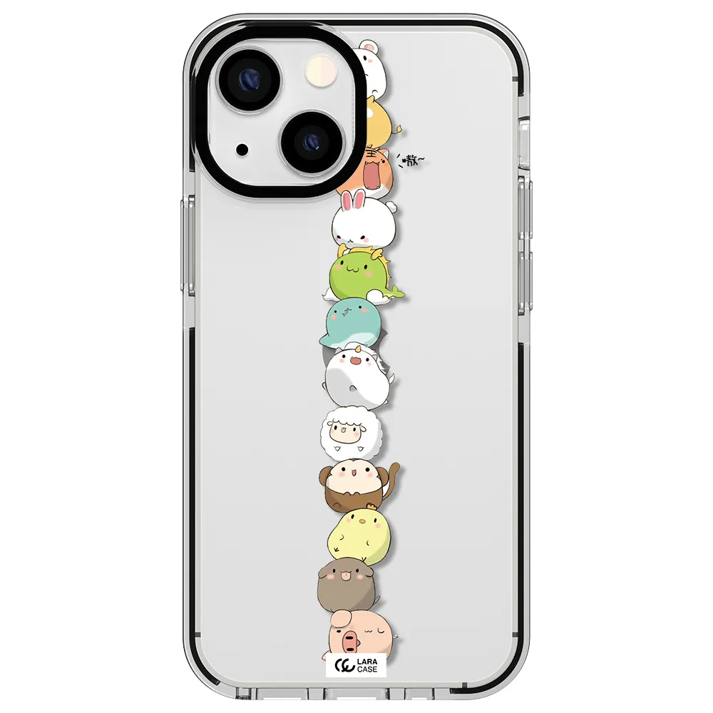 a stack of cartoon animals Apple iPhone 15 impact black border Case