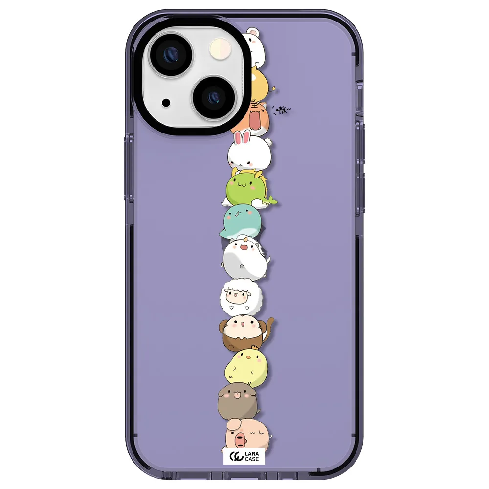 a stack of cartoon animals Apple iPhone 15 impact Lilac Case