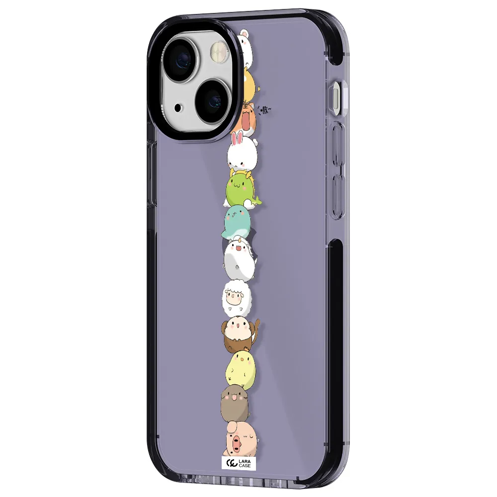 a stack of cartoon animals Apple iPhone 15 impact Lilac Case