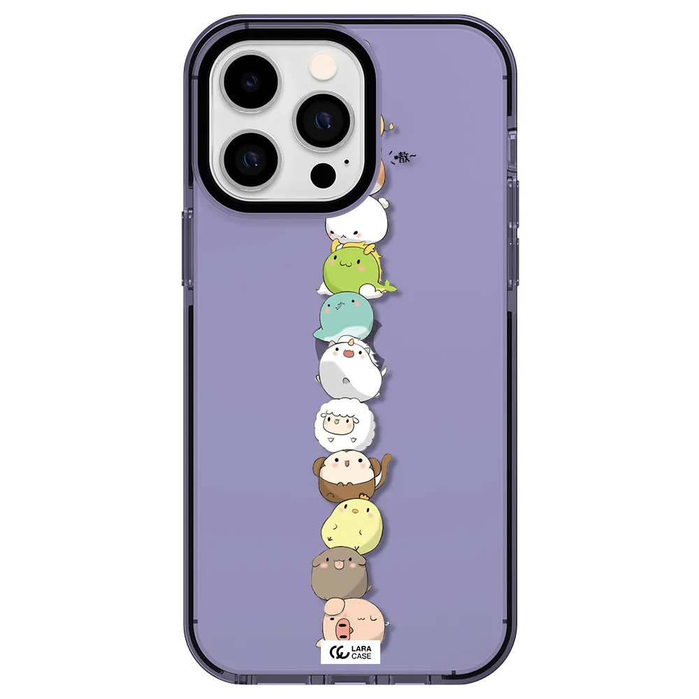 a stack of cartoon animals Apple iPhone 15 Pro impact Lilac Case