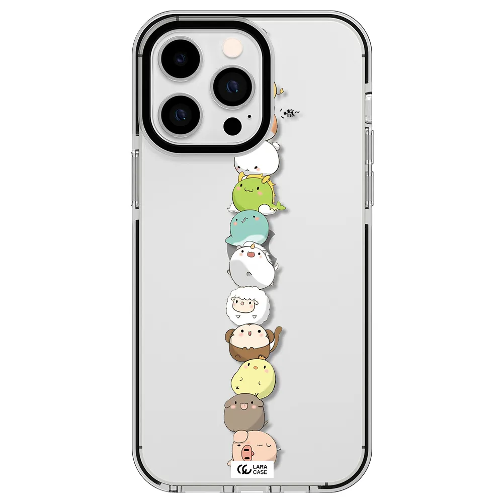 a stack of cartoon animals Apple iPhone 15 Pro Max impact black border Case