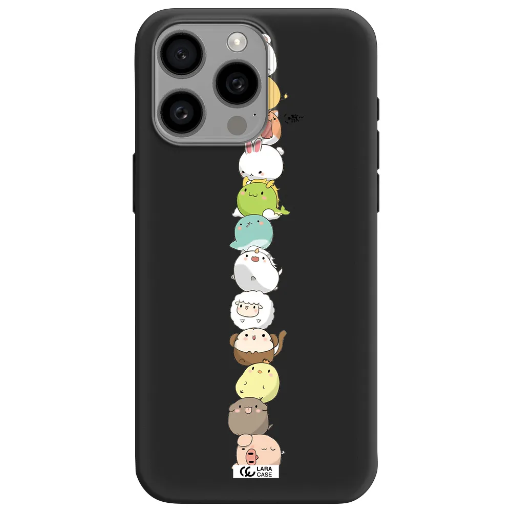 a stack of cartoon animals Apple Iphone 15 Pro max Silicone black Case
