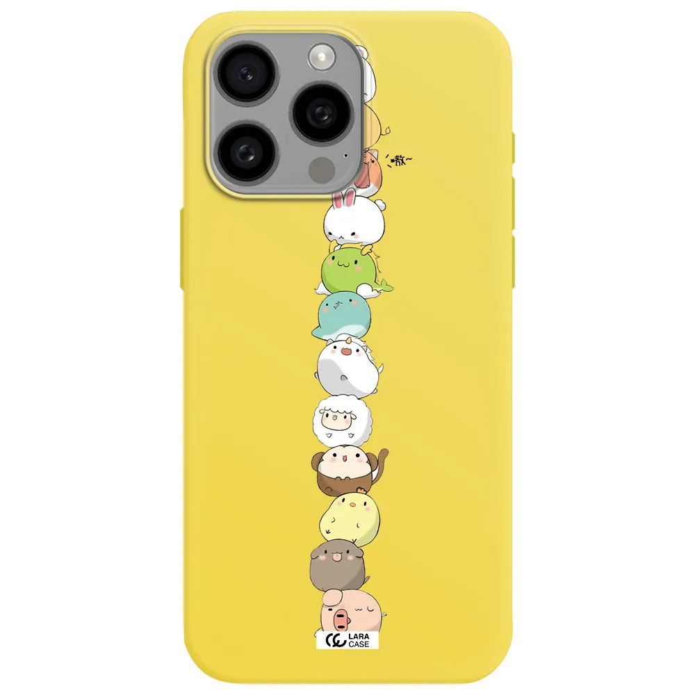 a stack of cartoon animals Apple Iphone 15 Pro max Silicone canary yellow Case