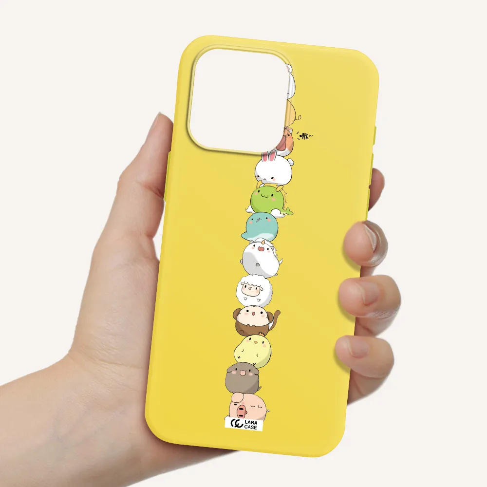 a stack of cartoon animals Apple Iphone 15 Pro max Silicone canary yellow Case