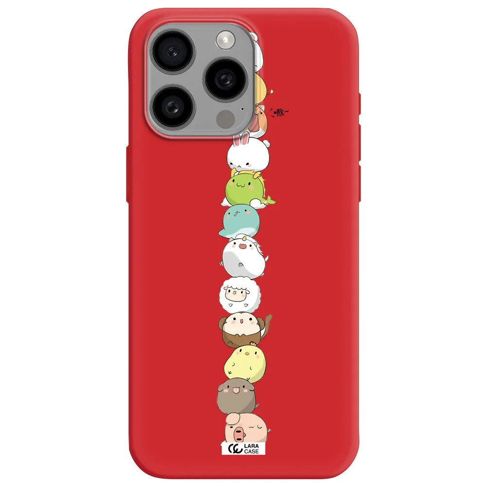 A Stack Of Cartoon Animals Apple Iphone 15 Pro Max Silicone Imperial Red Case
