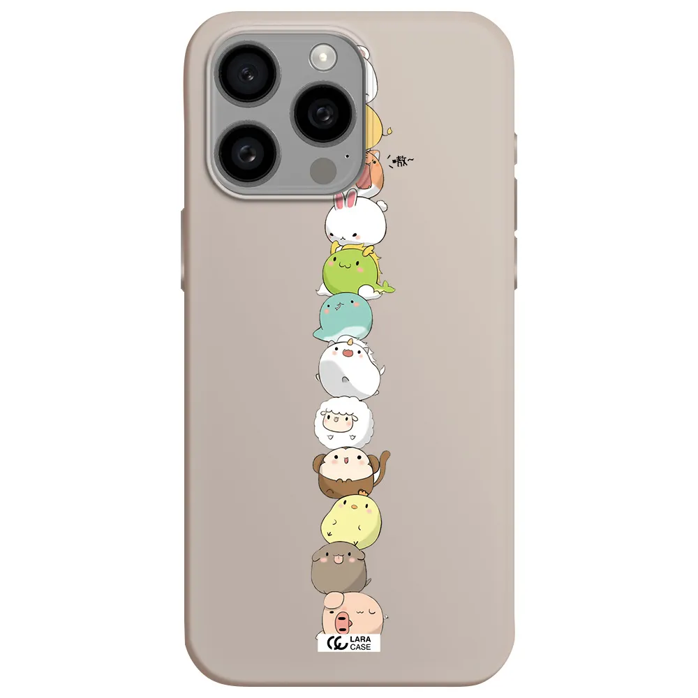 a stack of cartoon animals Apple Iphone 15 Pro max Silicone Stone Case
