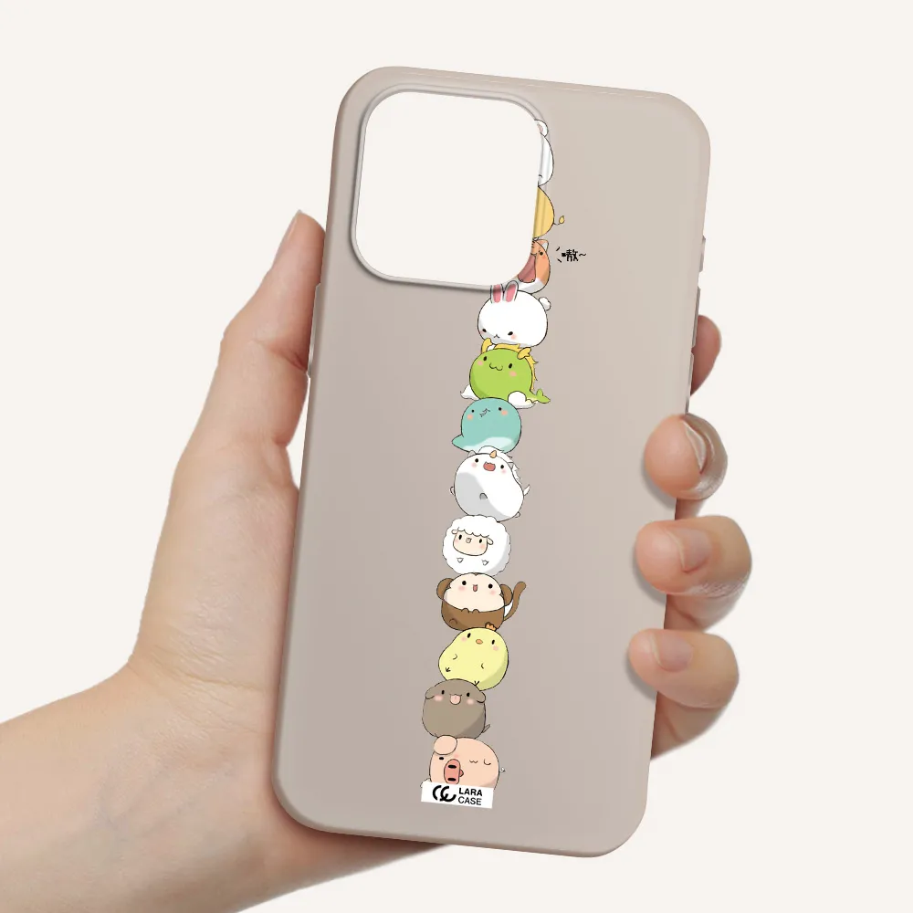 a stack of cartoon animals Apple Iphone 15 Pro max Silicone Stone Case