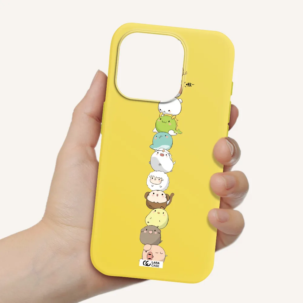 A Stack Of Cartoon Animals Apple Iphone 15 Pro Silicone Canary Yellow Case