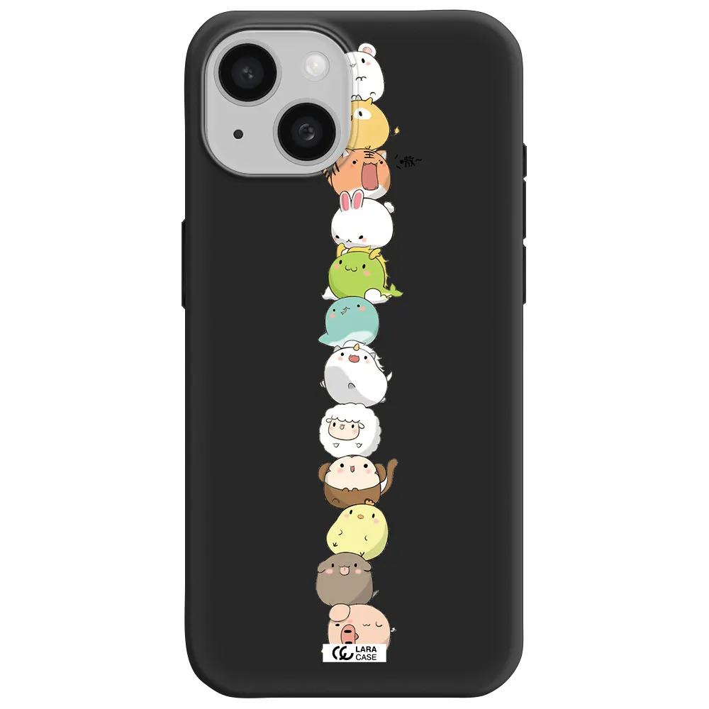 a stack of cartoon animals Apple iPhone 15 Silicone black Case