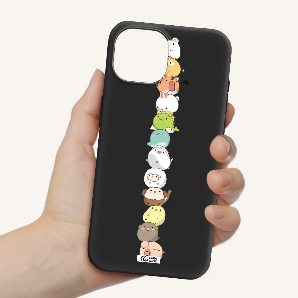 a stack of cartoon animals Apple iPhone 15 Silicone black Case
