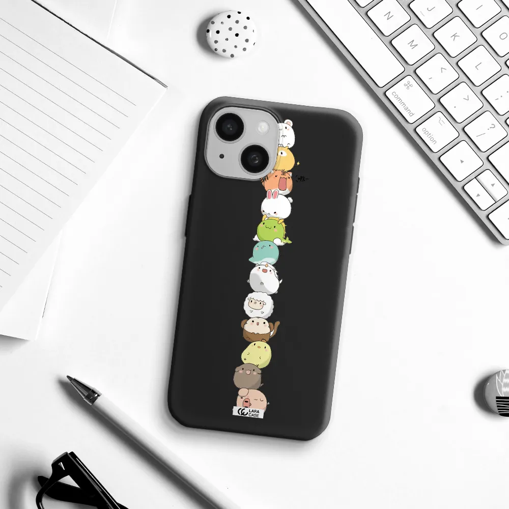 a stack of cartoon animals Apple iPhone 15 Silicone black Case