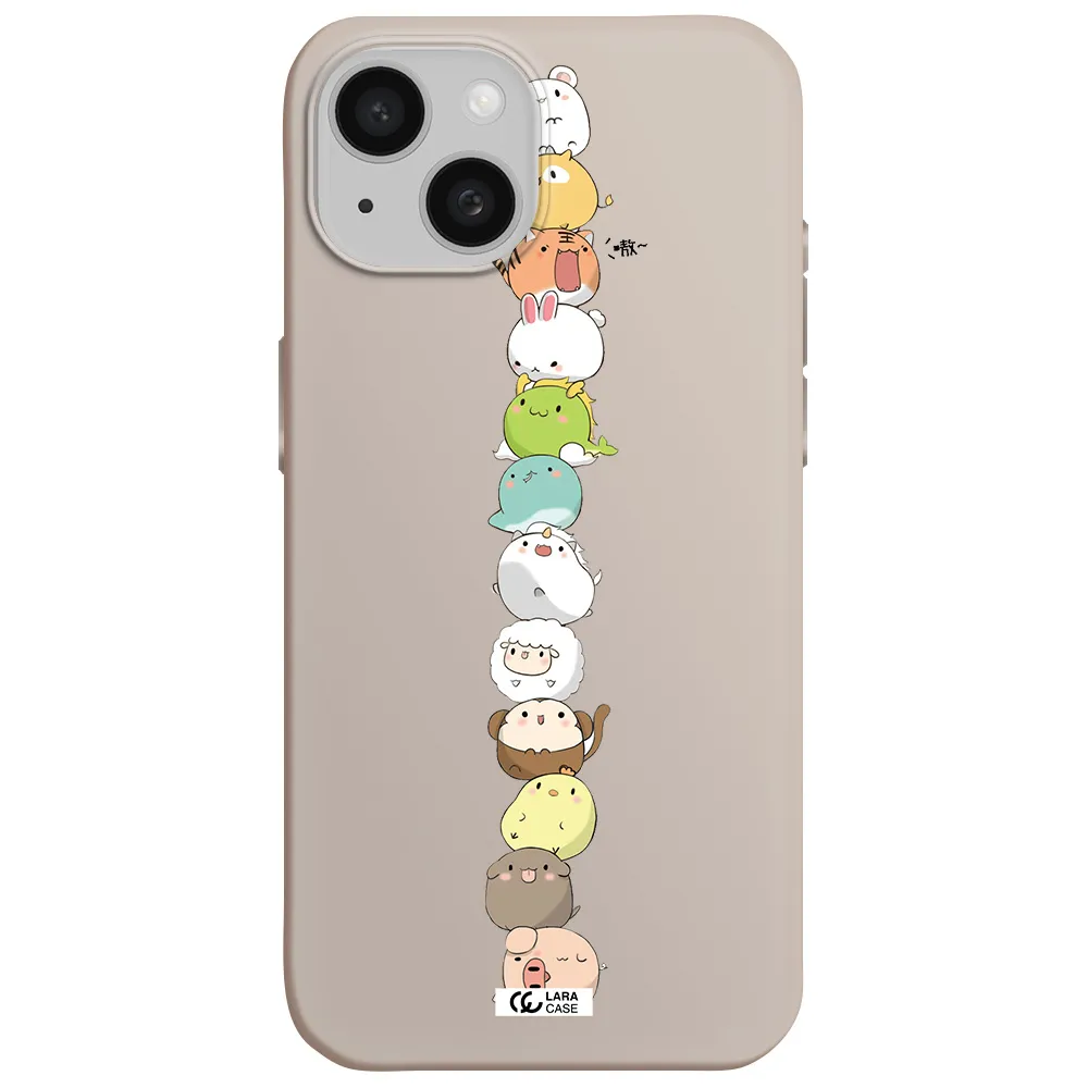 a stack of cartoon animals Apple iPhone 15 Silicone Stone Case