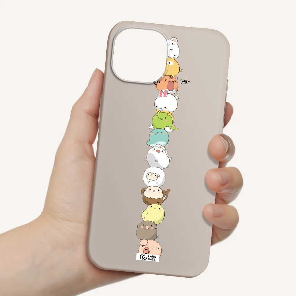 a stack of cartoon animals Apple iPhone 15 Silicone Stone Case