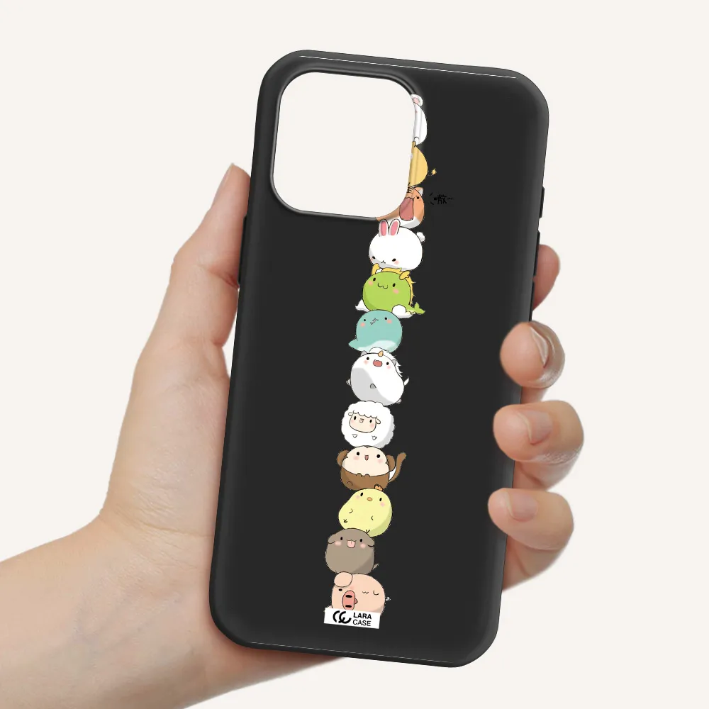 A Stack Of Cartoon Animals Apple Iphone 16 Pro Max Silicone Black Case