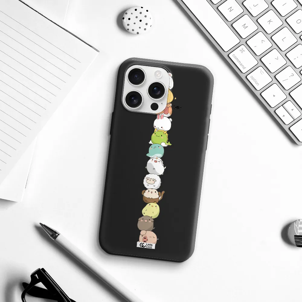 A Stack Of Cartoon Animals Apple Iphone 16 Pro Max Silicone Black Case