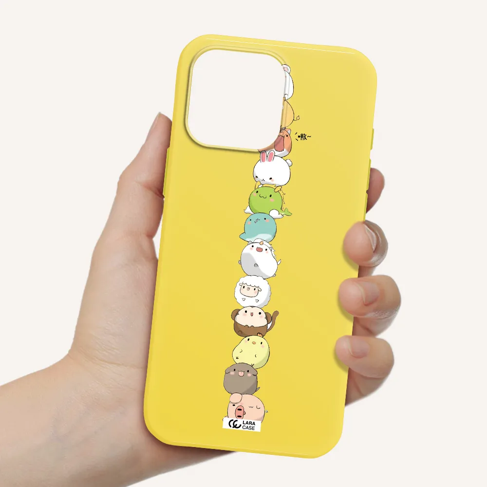 A Stack Of Cartoon Animals Apple Iphone 16 Pro Max Silicone Canary Yellow Case