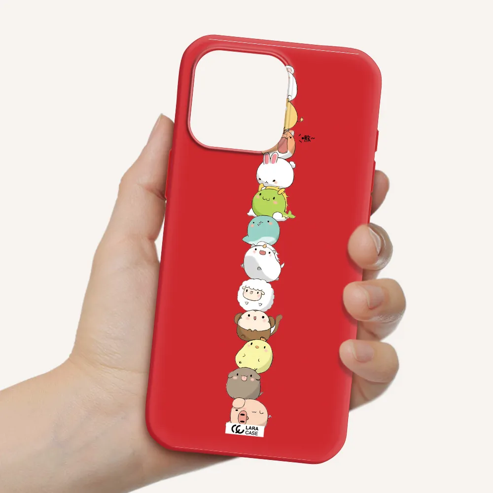A Stack Of Cartoon Animals Apple Iphone 16 Pro Max Silicone Imperial Red Case