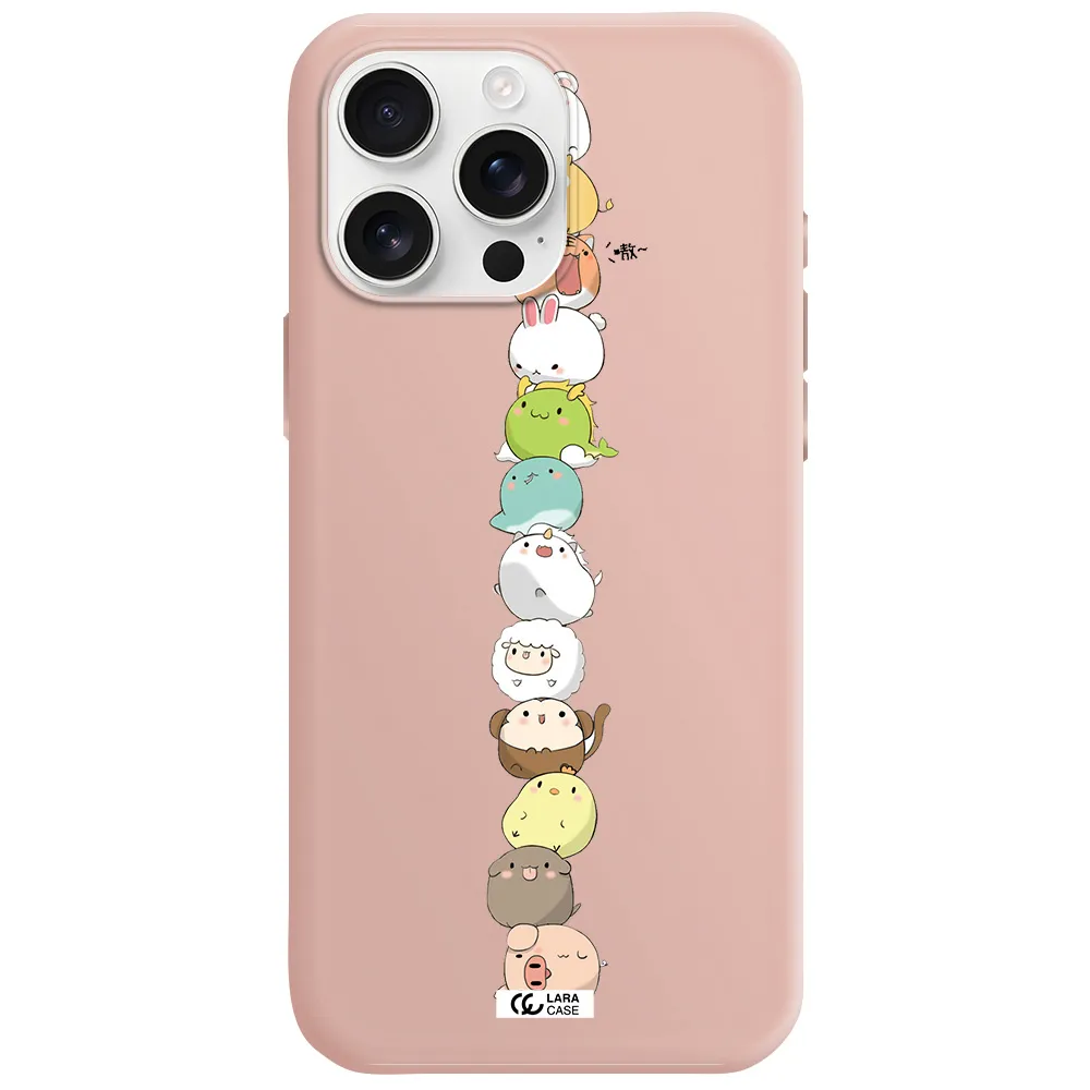 A Stack Of Cartoon Animals Apple Iphone 16 Pro Max Silicone Pastel Pink Case