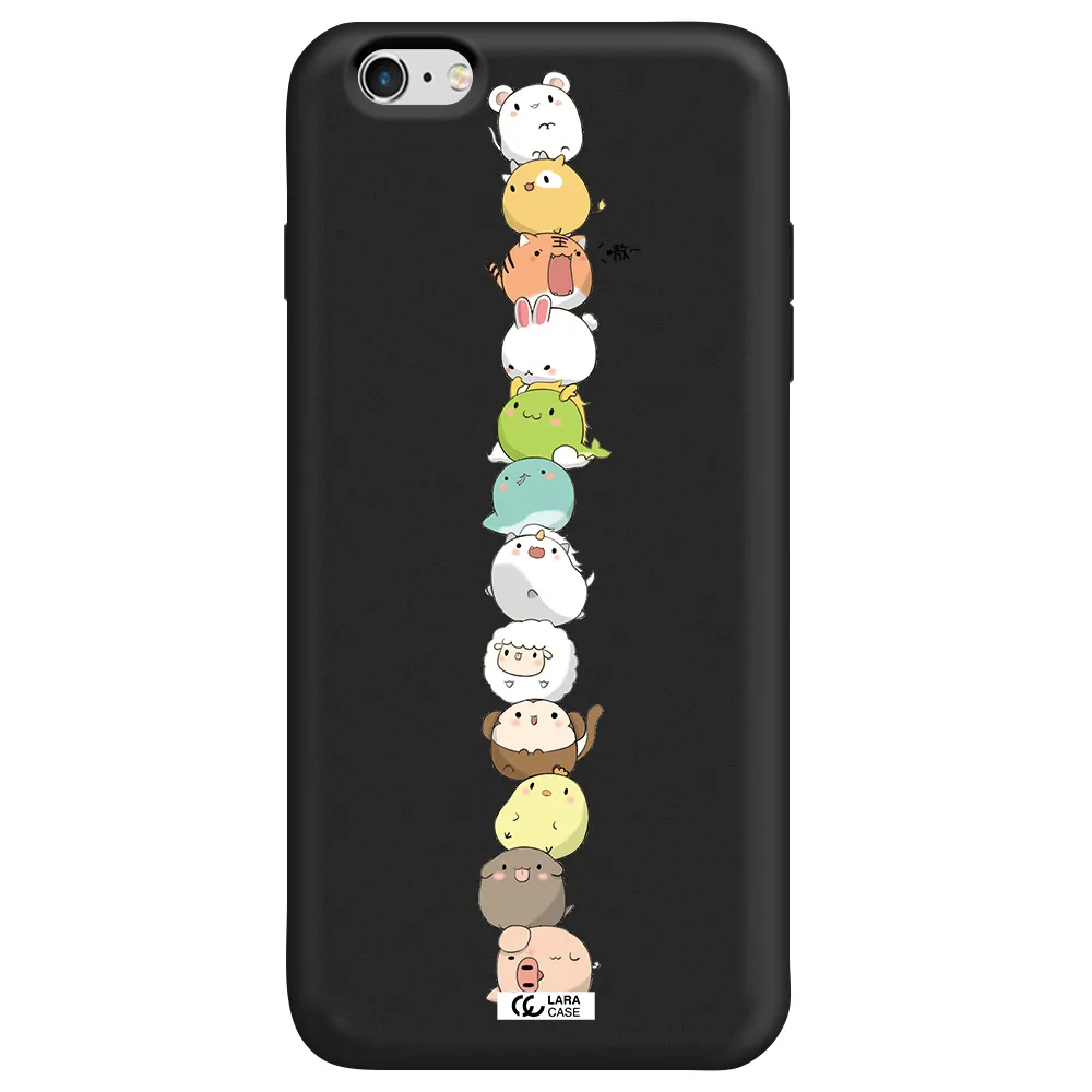 a stack of cartoon animals Apple iPhone 6 plus Silicone black Case