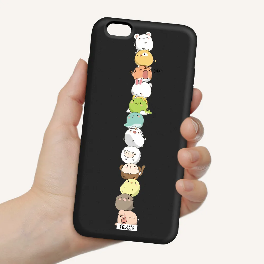a stack of cartoon animals Apple iPhone 6 plus Silicone black Case