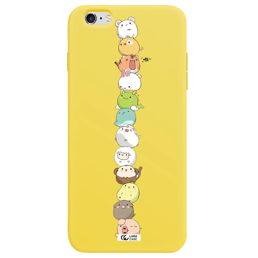 a stack of cartoon animals Apple iPhone 6 plus Silicone canary yellow Case