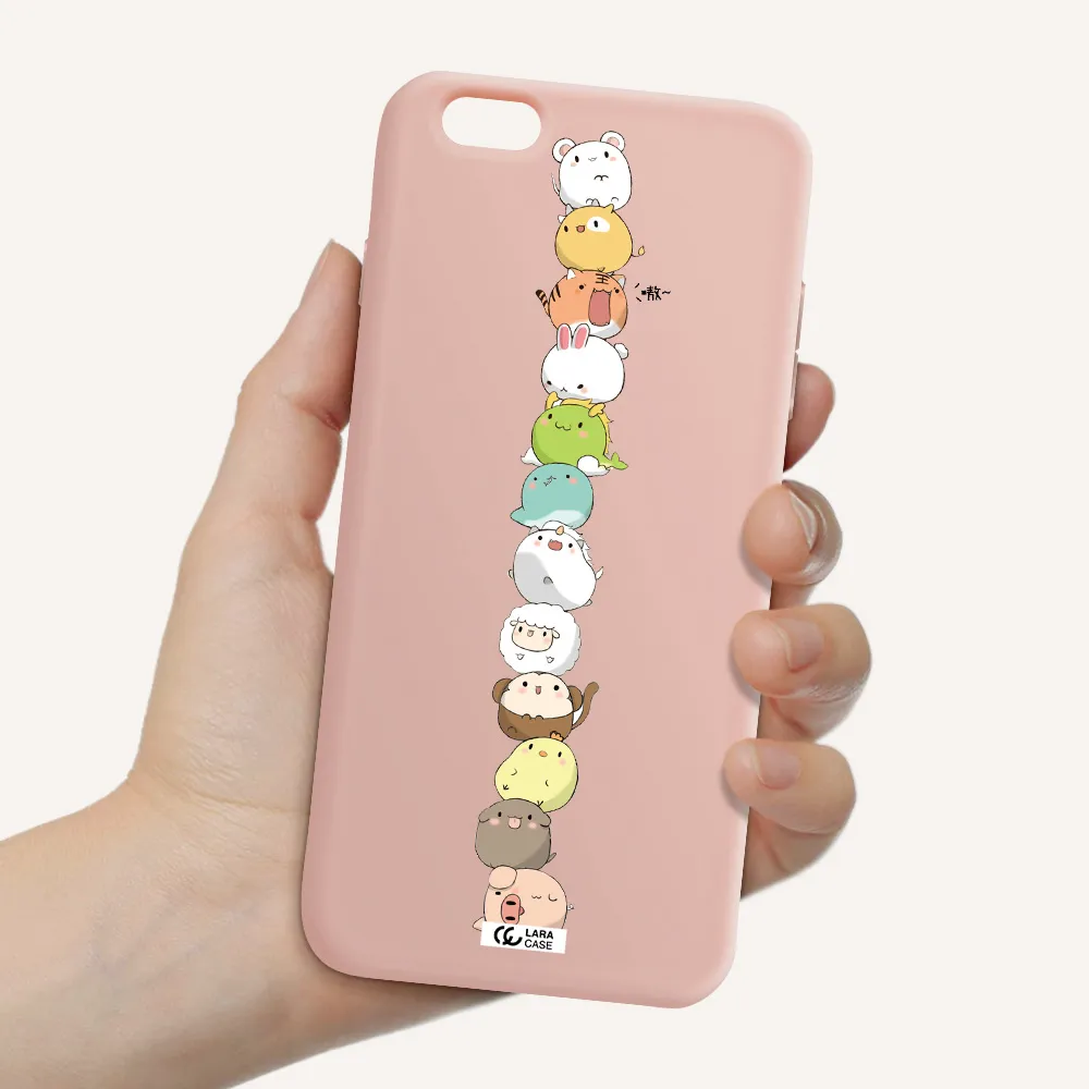 a stack of cartoon animals Apple iPhone 6 plus Silicone pastel pink Case