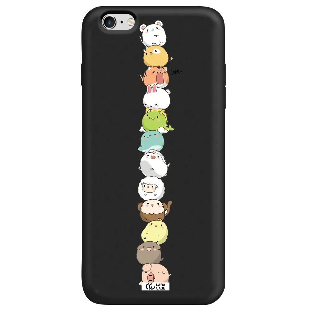 a stack of cartoon animals Apple iPhone 6 s plus Silicone black Case