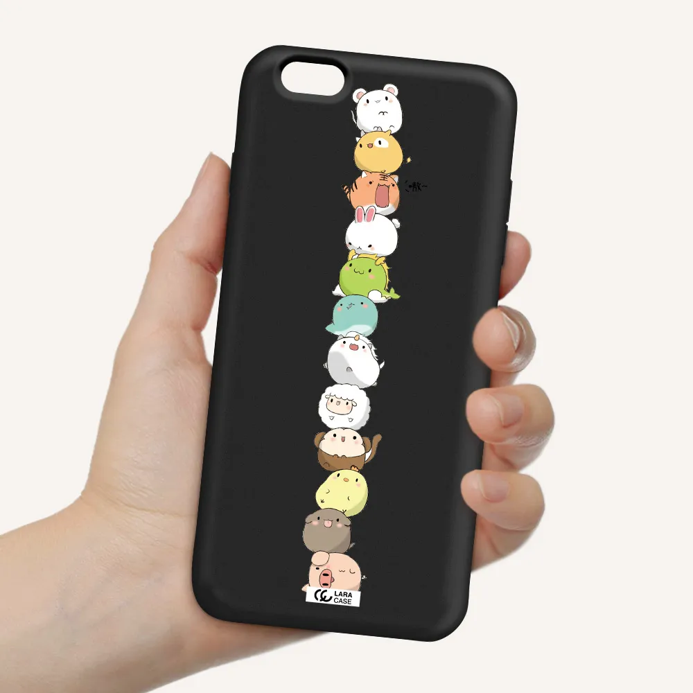 a stack of cartoon animals Apple iPhone 6 s plus Silicone black Case