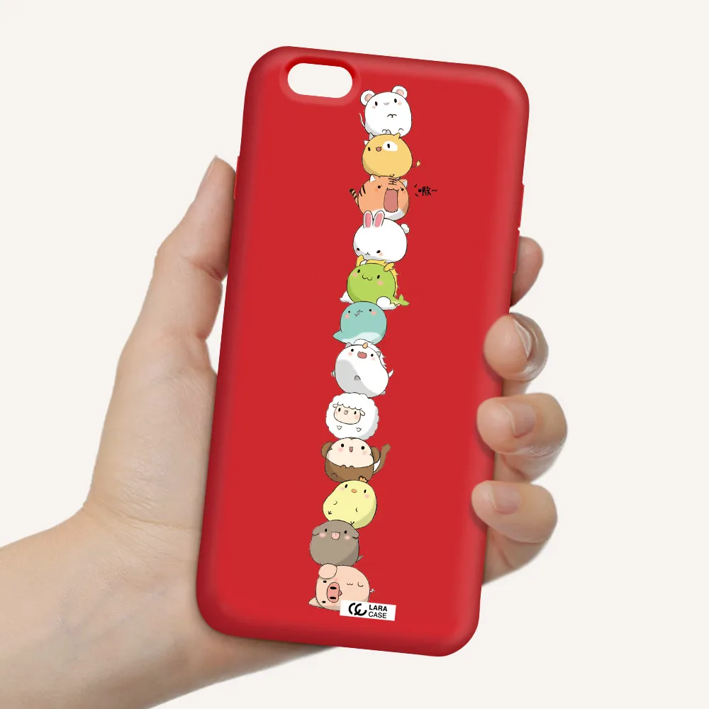 a stack of cartoon animals Apple iPhone 6 s plus Silicone Imperial Red Case