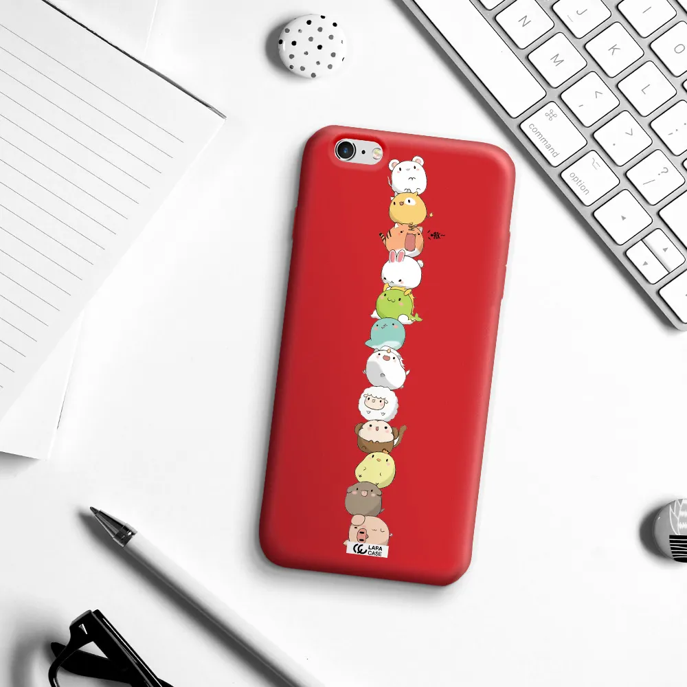 a stack of cartoon animals Apple iPhone 6 s plus Silicone Imperial Red Case