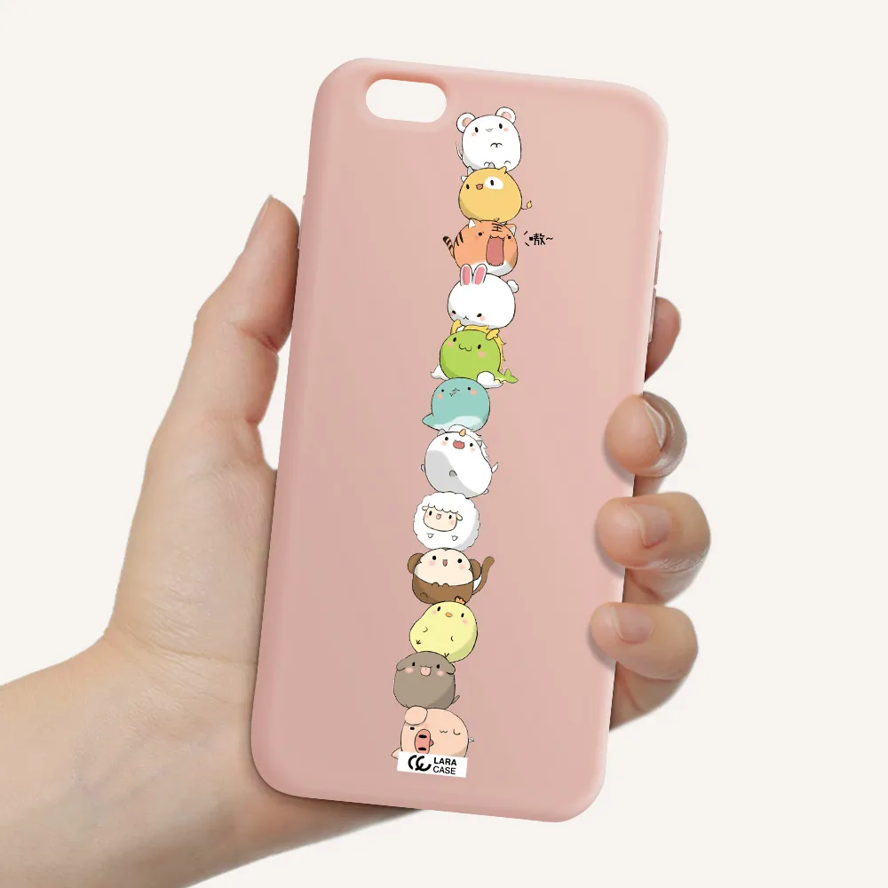 a stack of cartoon animals Apple iPhone 6 s plus Silicone pastel pink Case