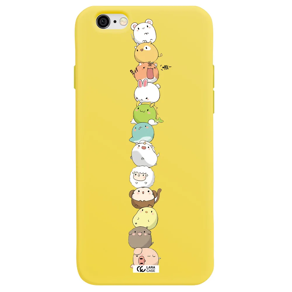 a stack of cartoon animals Apple iPhone 6 Silicone canary yellow Case