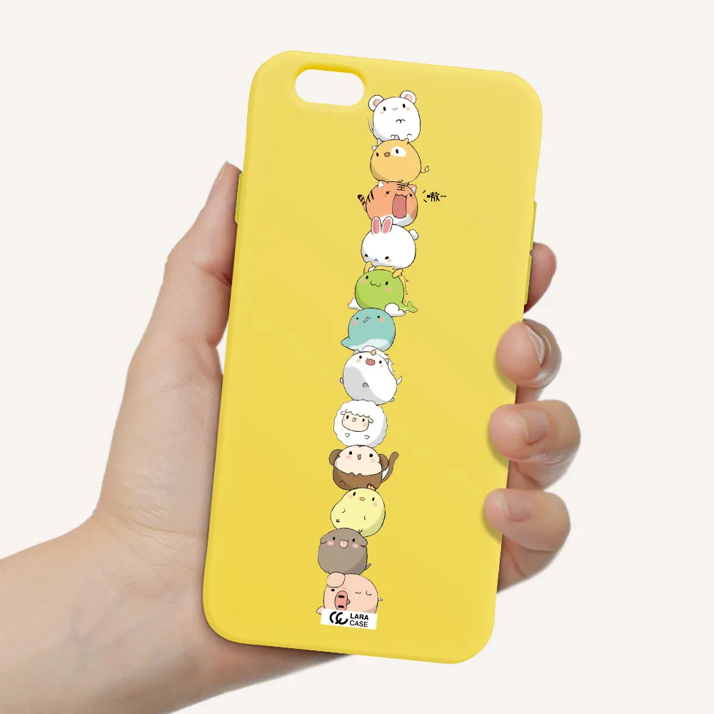 a stack of cartoon animals Apple iPhone 6 Silicone canary yellow Case