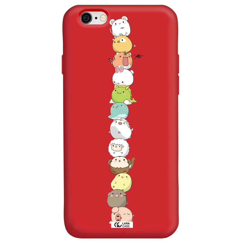a stack of cartoon animals Apple iPhone 6 Silicone Imperial Red Case