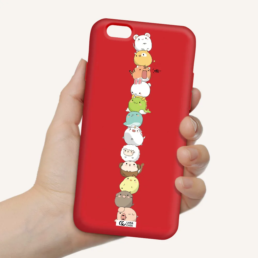 a stack of cartoon animals Apple iPhone 6 Silicone Imperial Red Case
