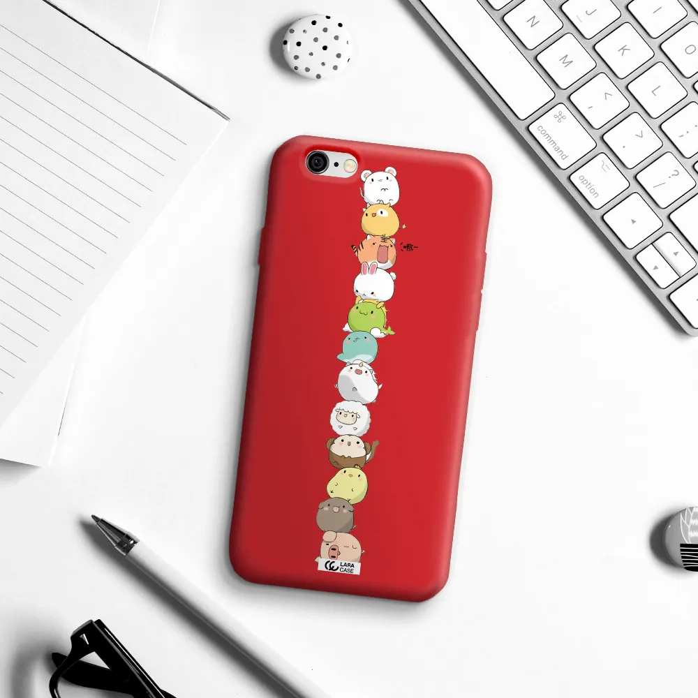 a stack of cartoon animals Apple iPhone 6 Silicone Imperial Red Case