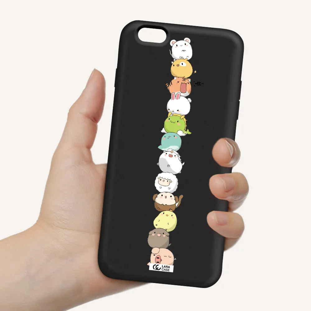 a stack of cartoon animals Apple iPhone 6S Silicone black Case