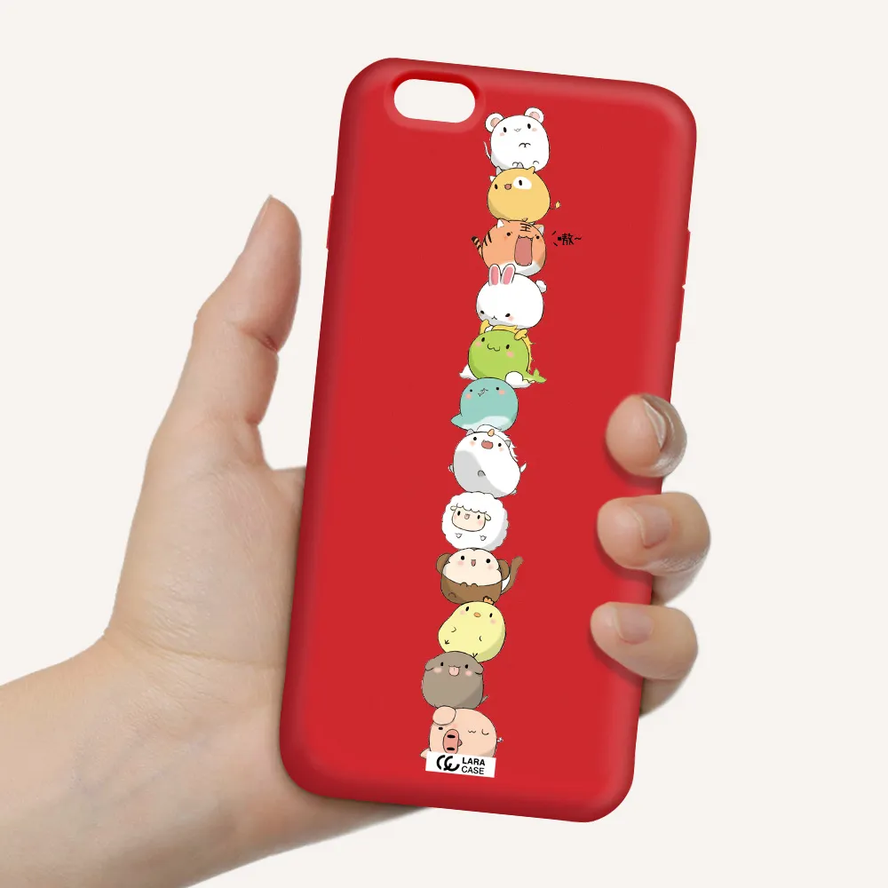 a stack of cartoon animals Apple iPhone 6S Silicone Imperial Red Case