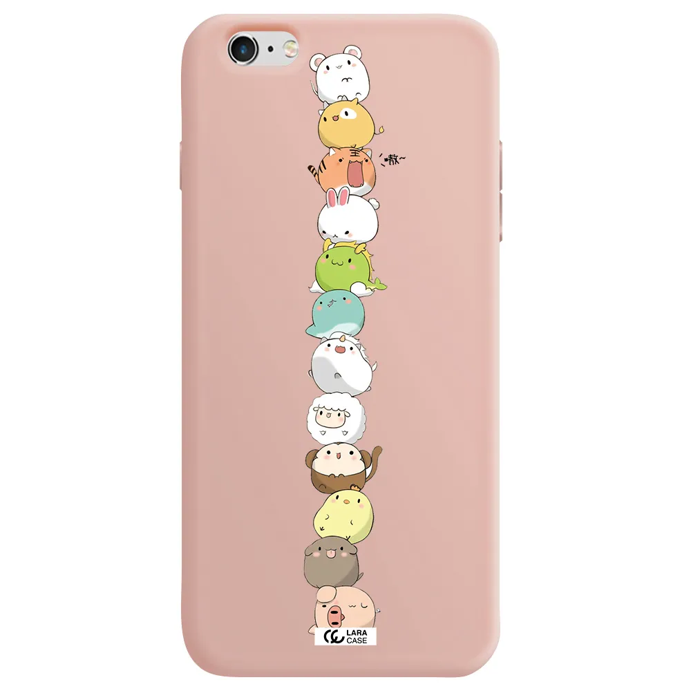 a stack of cartoon animals Apple iPhone 6S Silicone pastel pink Case