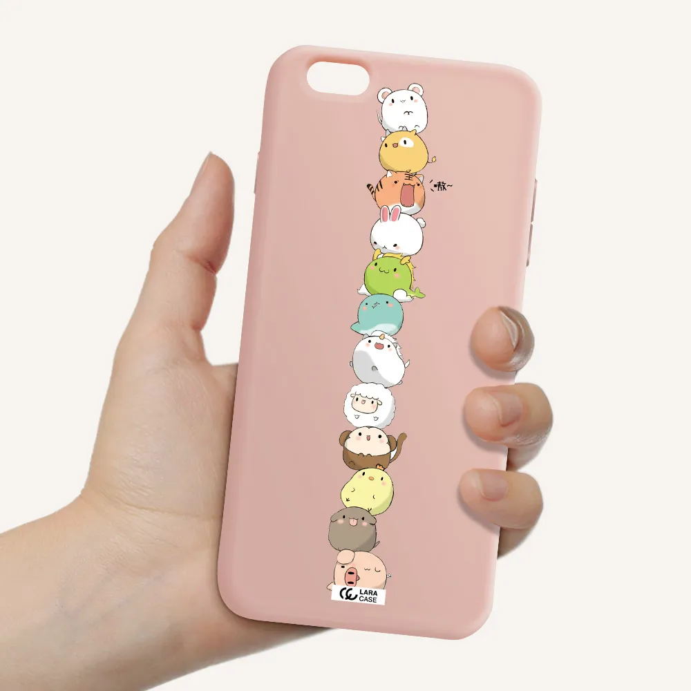 a stack of cartoon animals Apple iPhone 6S Silicone pastel pink Case