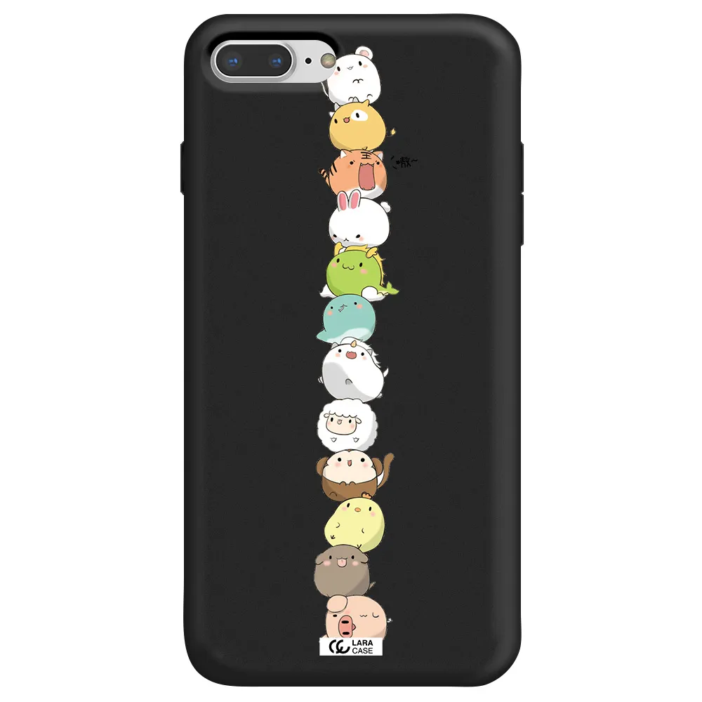 a stack of cartoon animals Apple iPhone 7 plus Silicone black Case